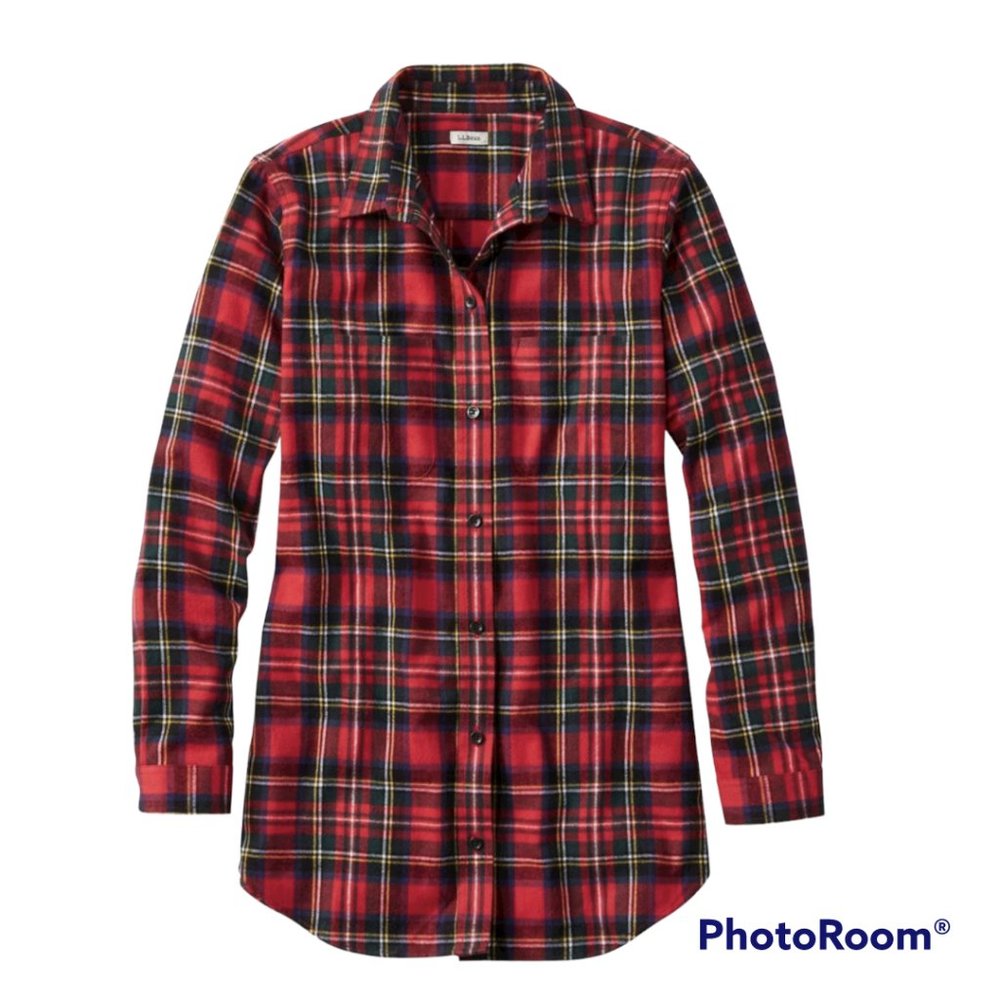 L. L. Bean Women's Scotch Plaid Flannel Shirt, Tunic - XL